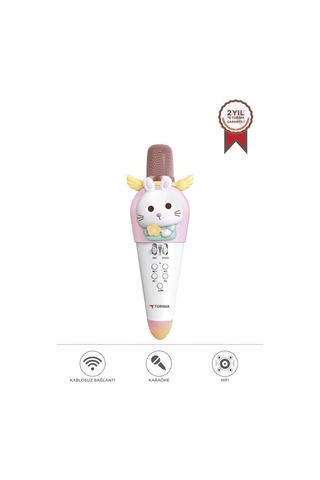 Premium Torima Kıdmıc03 Beyaz Tavşan Figürlü Şarjlı Bt Karaoke Mikrofon 5w Ses Ürünü Bağlantılı Alet