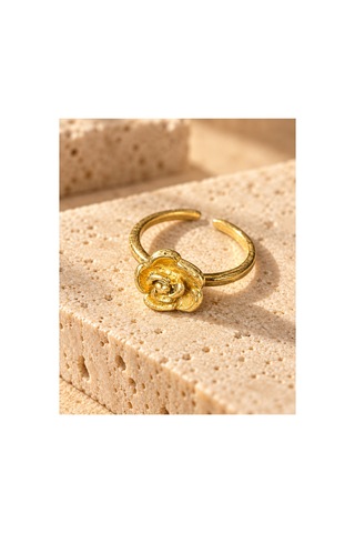 Esoo Jewelry Minimal Gül Figürlü Altın Renk Ayarlanabilir Kadın Yüzük - Çiçek Modeli Gold