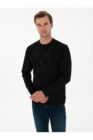 Siyah Regular Fit Bisiklet Yaka Sweatshirt