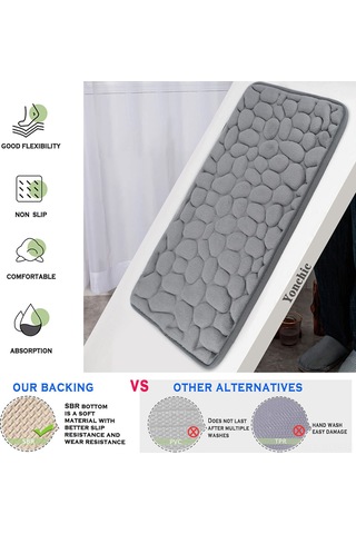 Neevoyu Gri 3d Elmas Desenli Hafıza Köpük Banyo Halısı - Yumuşak, Su Emici, Kayma Engellli - 40x60 Cm Gri