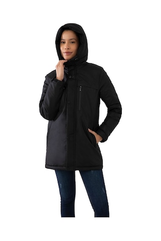 Kadın Siyah Içi Polarlı Su Ve Rüzgar Geçirmez Kapüşonlu Kışlık Mont & Kaban & Parka Siyah