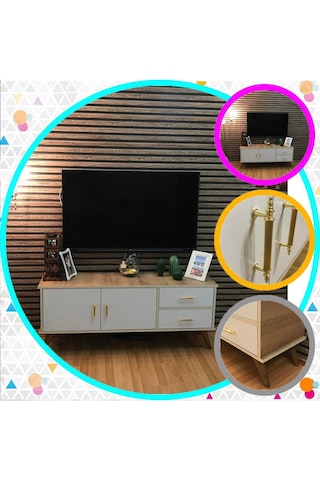 Claros Tv Sehpası Tv Ünitesi 150x40x60 Cm Tv Standı Meşe - Beyaz