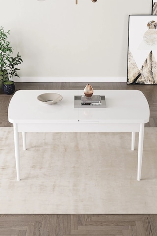 Sar Pakete Almira Serisi, Beyaz 80x132 Açılabilir Mdf Mutfak Masası Takımı 6 Adet Sandalye Siyah