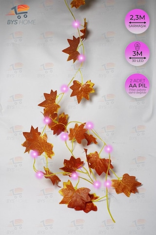 Dekoratif Sonbahar Yapraklı 230 Cm Yapay Sarmaşık Ve 300 Cm Peri Led Pembe Renk - Pembe Pembe