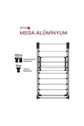 Perilla Mega Alüminyum Katlanır Çamaşır Kurutmalık 17,5 Metre Gri