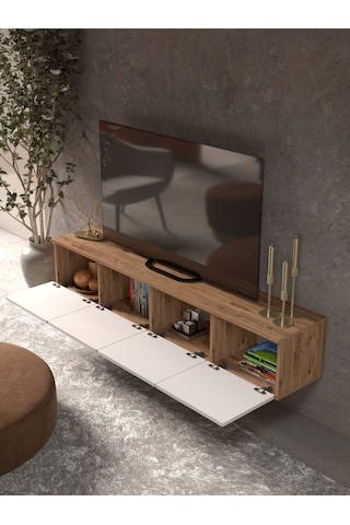 Bohem Şık 180 Cm 4 Kapaklı Mdf Kapak Duvar Tv Ünitesi Beyaz