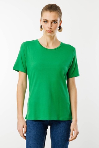 Kadın Sıfır Yaka Basic Penye T-shirt A.yeşil Yeşil