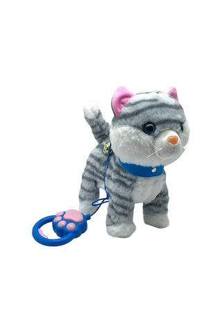 20 Cm Kablo Kumandalı Yürüyen Pelüş Kedi 5627 Çok Rengi