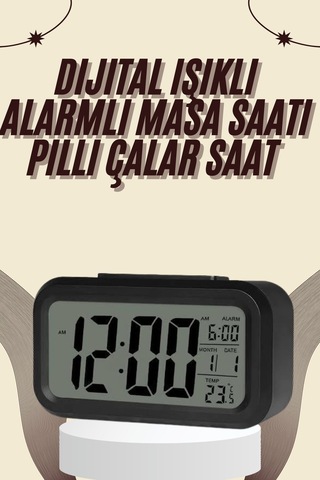 Dijital Masa Saati Termometreli Takvim Çalar Saat Led Ekran Pilli - Lisinya Sarı 93562158