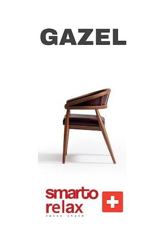 Smarto Relax Gazel 2'li Yemek Masası Sandalye Seti - Ahşap Ayaklı, Bordo Deri Döşeme Lacevert Ve Kahverengi