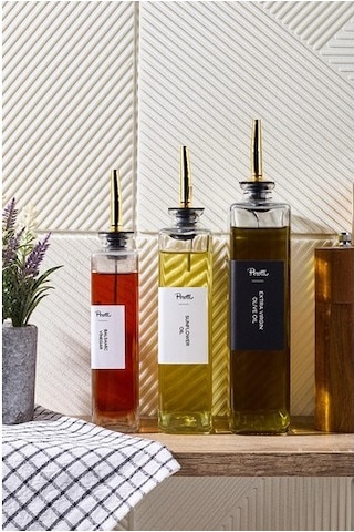 Molivet 3'lü Gold Kapak Cam Yağdanlık Sosluk Sirkelik 350-500-750 Ml Seffaf Şeffaf