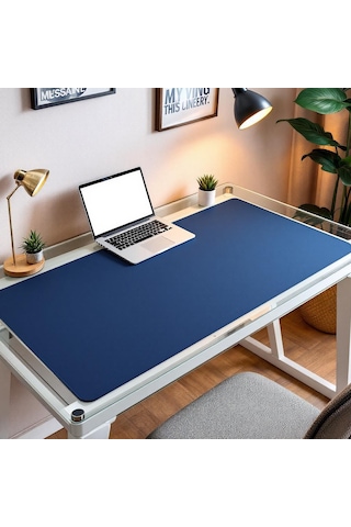 Mouse Pad Mavi Masa Matı 140x80cm Suni Deri Desk Mat Ofis Dekor