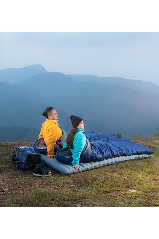 Evolite Camper Pro SQ Birleştirilebilir 2 Kişilik Uyku Tulumu Mavi