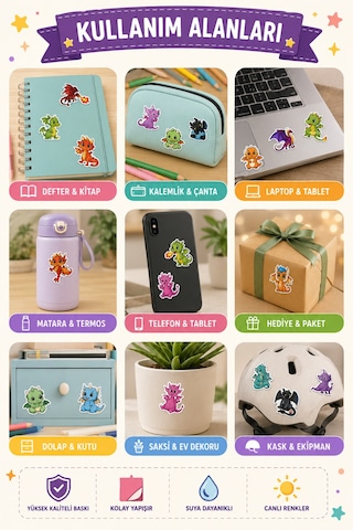 30 Adet Sevimli Ejderha Sticker Seti Çocuk Odası, Defter, Kırtasiye Ve Hediye Süsleme Çıkartmaları Çok Renkli