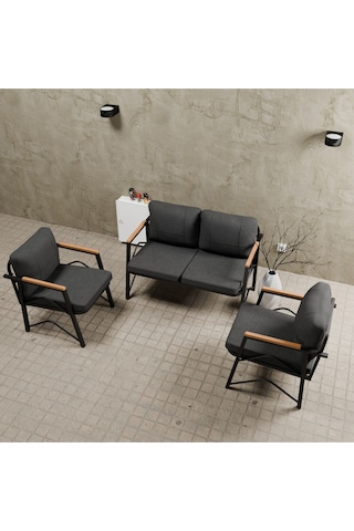 Mb Garden Furnıture Simetri Model, Balkon, Bahçe, Cafe, Metal Koltuk Takımı, Bahçe Takımı , Çay Seti, 2+1+1 Süngerli Antrasit