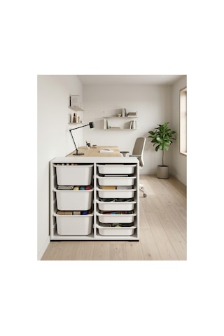 Nest 9 Sepetli Düzenleme Dolabı 3 Büyük, 6 Küçük Sepetli Y:93 G:132 D:30 / Beyaz