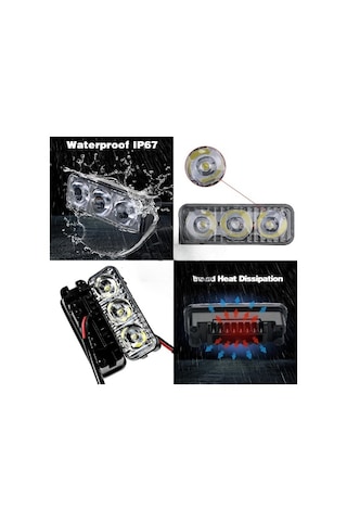 Drl 3 Led 12V Su Geçirmez Metal Mercekli Araba Motosiklet Gündüz Led Farı Beyaz 2 Adet