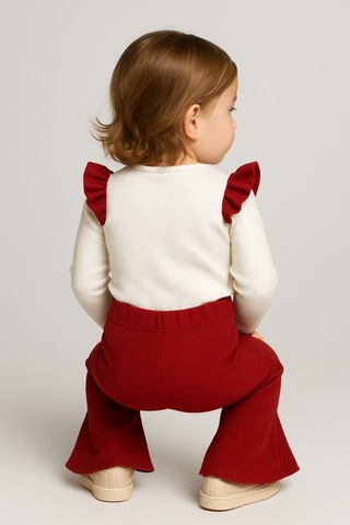 Aden Kids Kız Çocuk Badi Ve İspanyon Paça Taytlı Alt Üst Takım Bordo
