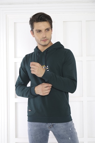 Escetic Spor Erkek Yeşil Cepli, Kapüşonlu Sweatshirt-4164