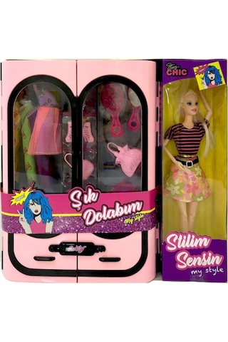 Oyuncak Barbie Bebek Gardolap Elbiseli Aksesuarlı Şık Dolabım
