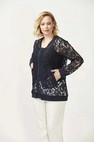 Moda Berray 4030 Dantel Fermuarlı Büyük Beden Ceket Lacivert Lacivert
