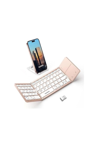 Samsung Uyumlu Samsers Touchpadli Katlanabilir Bluetooth Klavye Rose Gold