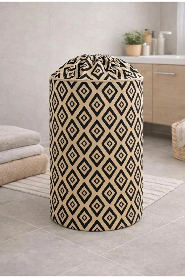 Bej Kumaş Büzgülü Katlanır Kirli Çamaşır Sepeti Dolap Içi Çocuk Oyuncak Düzenleyici 35x35x50 Bej