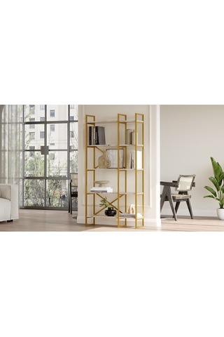 Atlantis 175cm Gold Metal Kitaplık 5 Raflı 2 Bölme Mermer Desen Atl4-ge Efes
