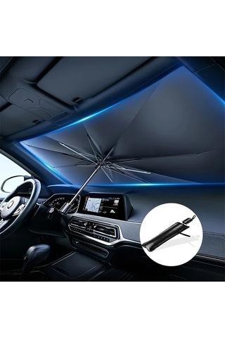Boatshop1 Premium Titanyum Gümüş Siyah Güneş Şemsiyesi 1 Adet Araba Güneşlik Ön Cam Isı Yalıtımı Uv Koruma Tüm Modeller İçin