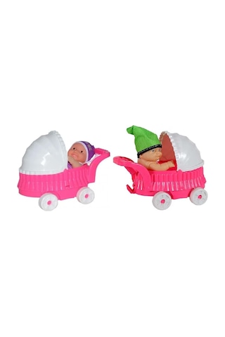 Oyuncak Bebek Arabası Ve Bebek 22 Cm Arabalı Puset, 20 Cm Bebek, Renkli Kıyafetli Mini Bebek Seti