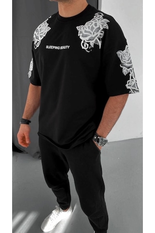 Moda Assema Erkek Baskılı Kısa Kol T-shirt - Siyah Çok Renkli