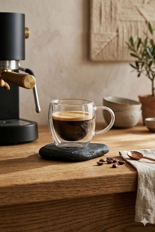 Türk Kahvesi Bardağı Kuplu Espresso Bardağı Çift Cidarlı 80 Ml 1 Adet Şeffaf