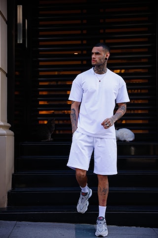 Beyaz Renk Bisiklet Yaka Şort Tişört Takım-1704 Beyaz