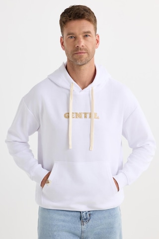 Tudors Erkek Oversize Geniş Kesim Pamuklu Baskılı Beyaz Kapüşonlu Sweatshirt-37294 Beyaz