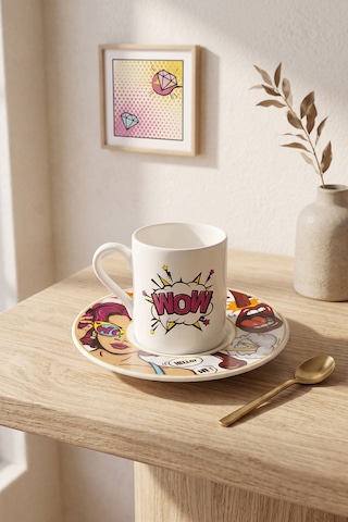 12 Parça 6 Kişilik Porselen Pop Art Kahve Fincan Takımı 100ml Beyaz