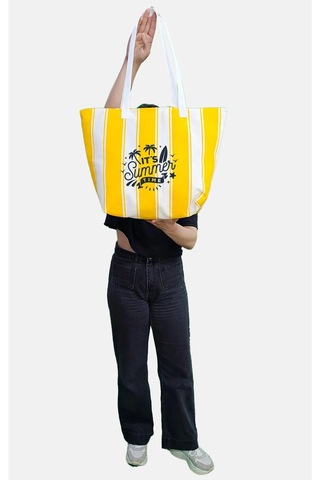 Summer Time Baskılı Ağzı Fermuarlı Kadın Plaj Çantası Çok Renkli