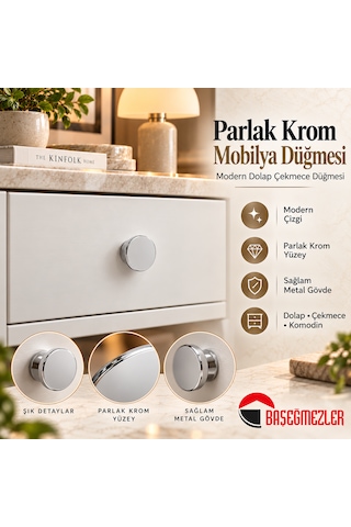Haskan Yuvarlak Düğme Kulp Krom