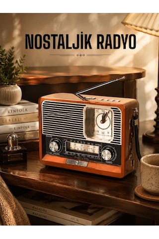 Ahşap Görünümlü Retro Bluetooth Radyo Usbaux Ve Sd Kart Girişli