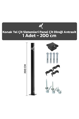Panel Çit Direği Antrasit 1 Adet 200 CM + Aksesuarlar
