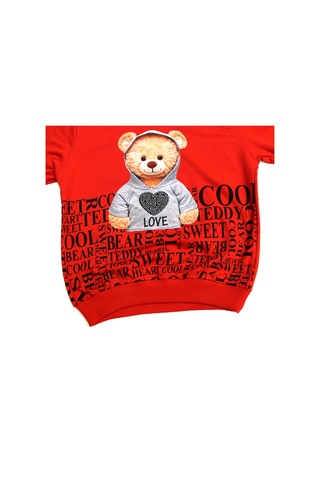 DİJİTAL AYICIK ve YAZI BASKILI 2 İPLİK KAPŞONLU KIZ SWEATSHIRT Kırmızı