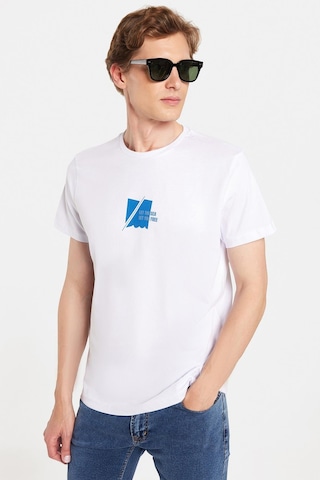 Tudors Erkek Slim Fit Dar Kesim %100 Pamuk Yumuşak Dokulu Baskılı Beyaz Bisiklet Yaka Tişört-33175 Beyaz