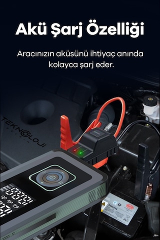 Taşınabilir Araç Pompası 10.000mah Akü Şarj Eden Otokompresör Elfeneri Powerbank Çanta  3in1