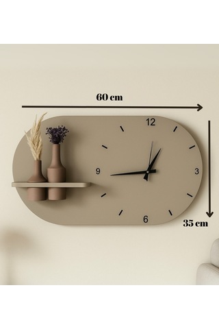 Modern Tasarım Raflı Nera Duvar Saati 60x35 Tay Tüyü