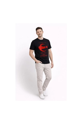 Erkek Türkiye Ay Yıldız Baskılı Taraftar Forma T-shirt - Siyah