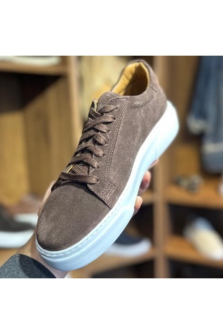 Alza %100 Hakiki Deri Erkek Sneaker Günlük Rahat Ve Şık Ayakkabı - Kahverengi Süet