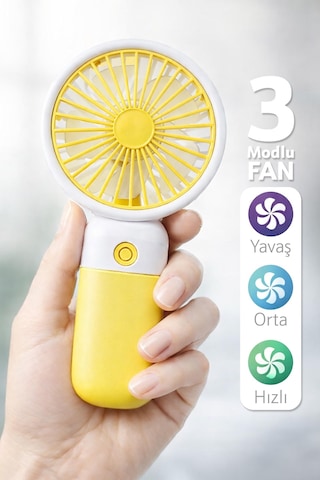 Standlı 3 Mod Şarjlı El Fanı 5 Kademe Seyahat Masaüstü Vantilatör Taşınabilir Mini Fan Sarı F139