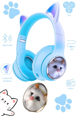 Exenar SW90 Bluetooth 5.3 Kablosuz Kız Ve Erkek Çocuklar İçin Kedi Kulak Üstü Kulaklık