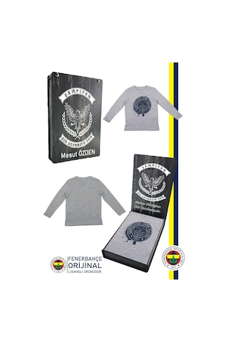 Fenerium Fenerbahçe Lisanslı Yaldızlı Fb Logo Gri Çocuk Sweat Kişiye Özel Ahşap Kutulu Gri