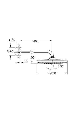Grohe Tempesta 250 Yuvarlak Tepe Duşu Tek Akışlı, 25 Cm Duvardan Dirsek Dahil , Mat Siyah, 266682430 Krom