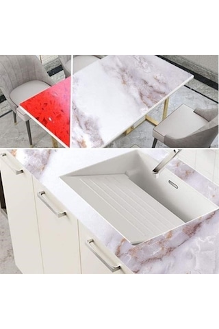 Büro Ev Ofis Mutfak Düzeni İçin 0,6x5mt Sarı Yapışır Sızdırmaz Mermer Stil Folyo Sticker